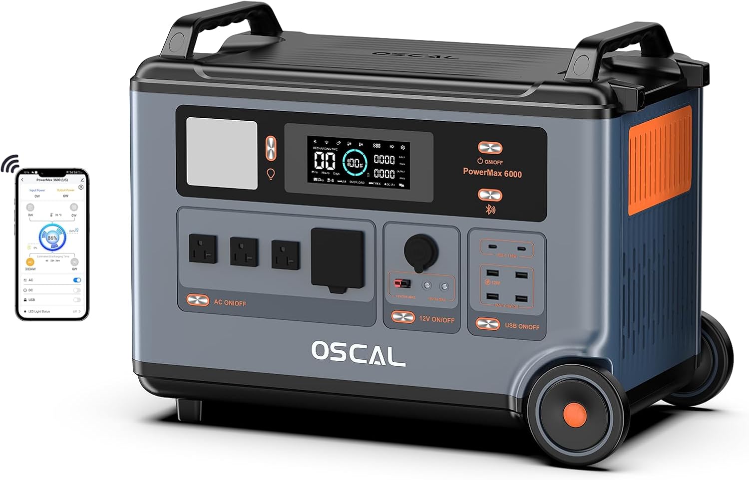 OSCAL PowerMax 6000 Solar Generator with 3x200W Solar Panel, 120V/240V 3600Wh Power Station 6000W AC Outlets (7200W Peak), 2200W AC Charging/2400W Solar Charging, Emergency for Home, Battery Backup
