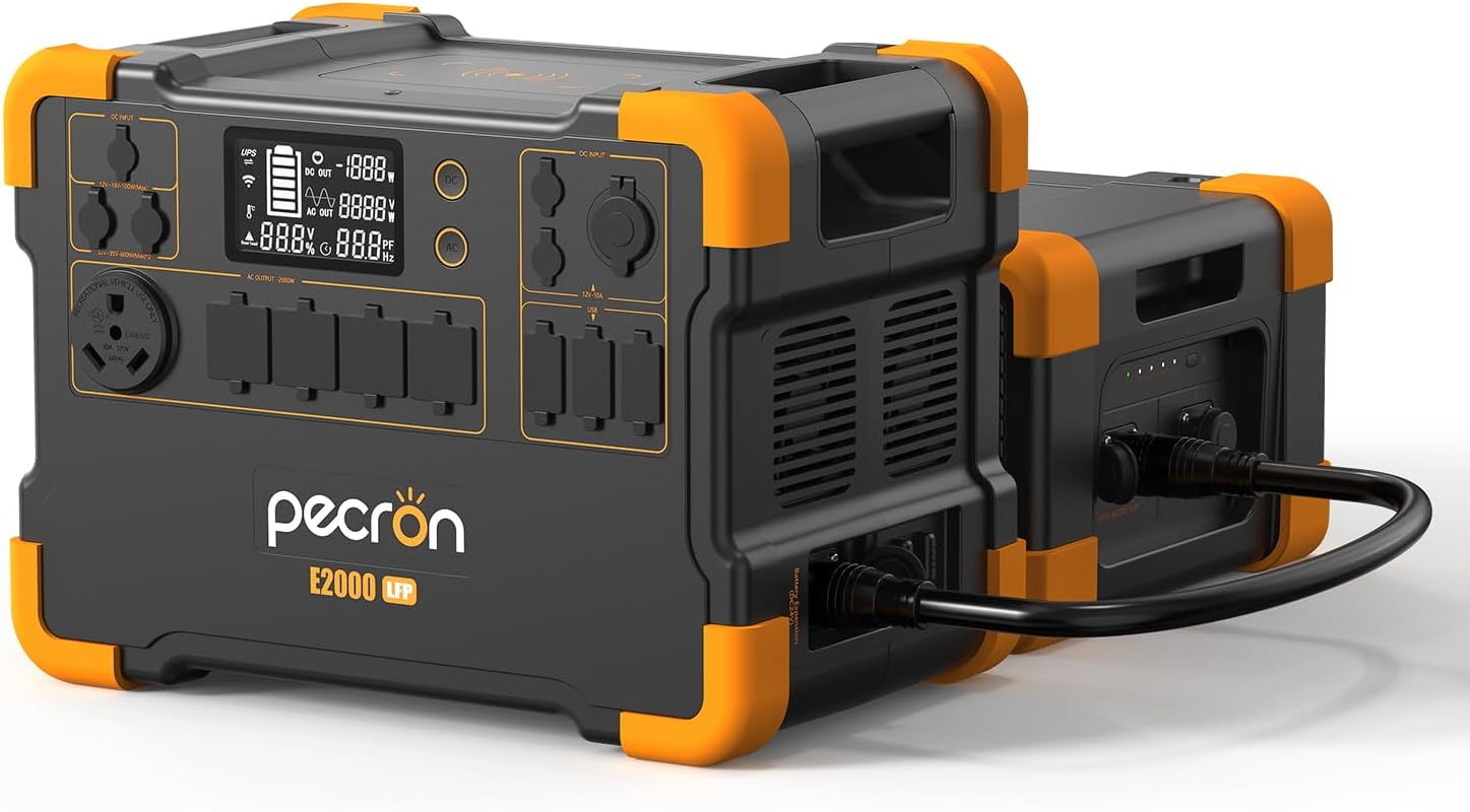 pecron Solar Generator E2000LFP with 3072Wh Extra Battery, Expandable to 4992Wh Power Station, 5X2000W AC Outlets, LiFePO4 Battery Backup Expandable for Home, Camping, RV, Emergency