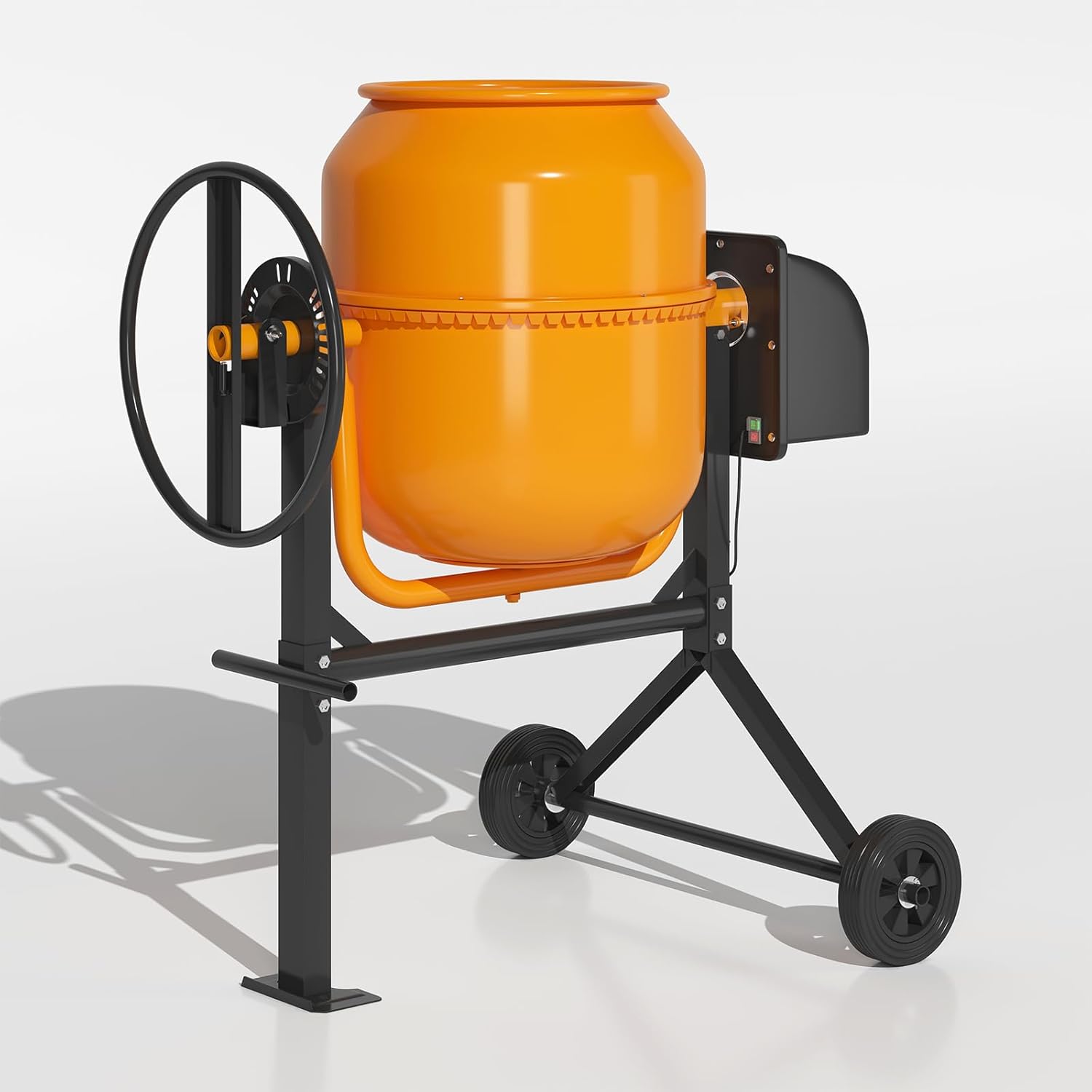 2.5 Cu Ft Electric Concrete Mixer, Portable Cement Mixer, Mortar Mixing For Stucco/Seeds, Freestanding Cement Mixing Tools With Wheels For Stucco (Orange/Blue)