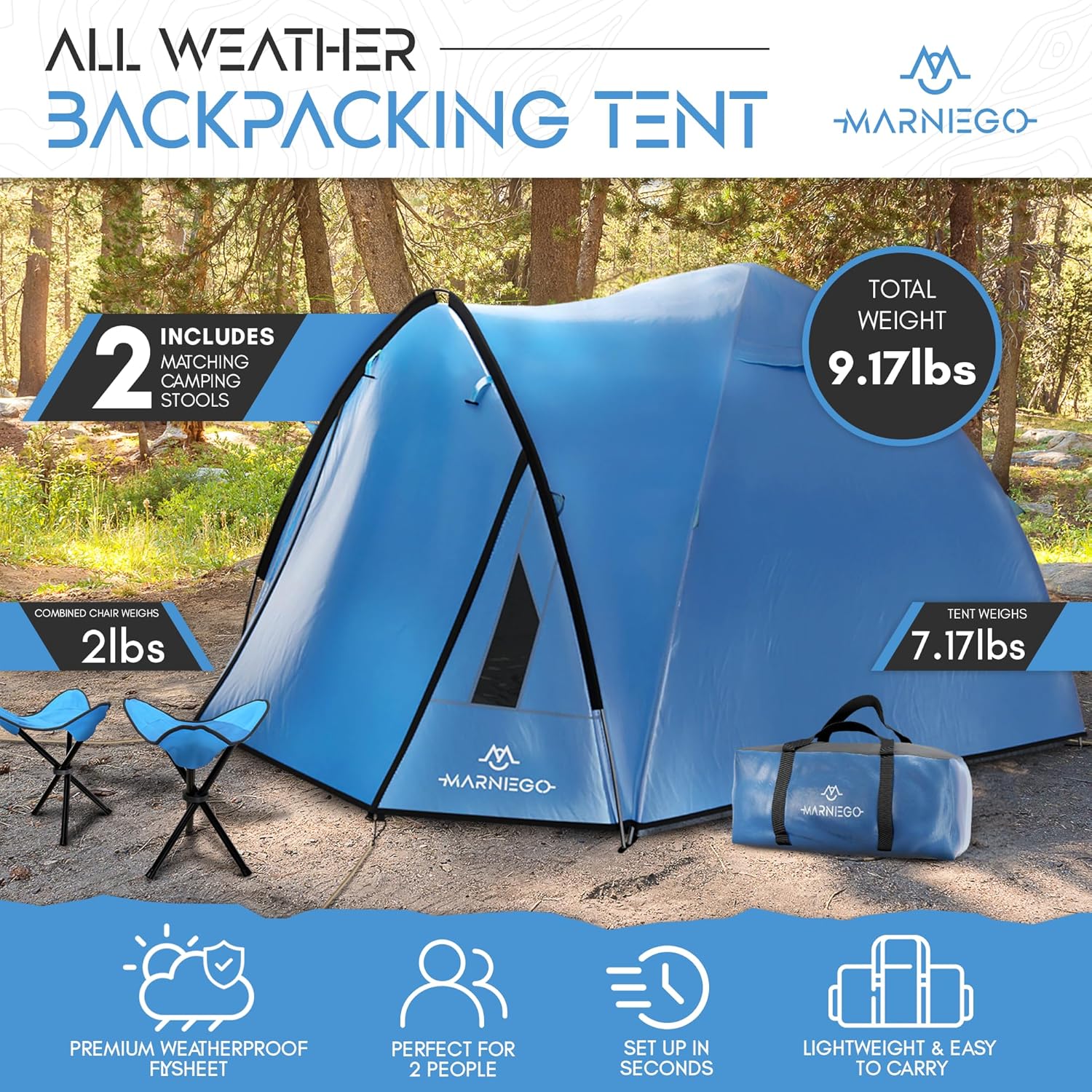 Pop Up Tent for Camping & Hiking - Ultralight 1-2 Person Tent, Backpacking & Bivy Style