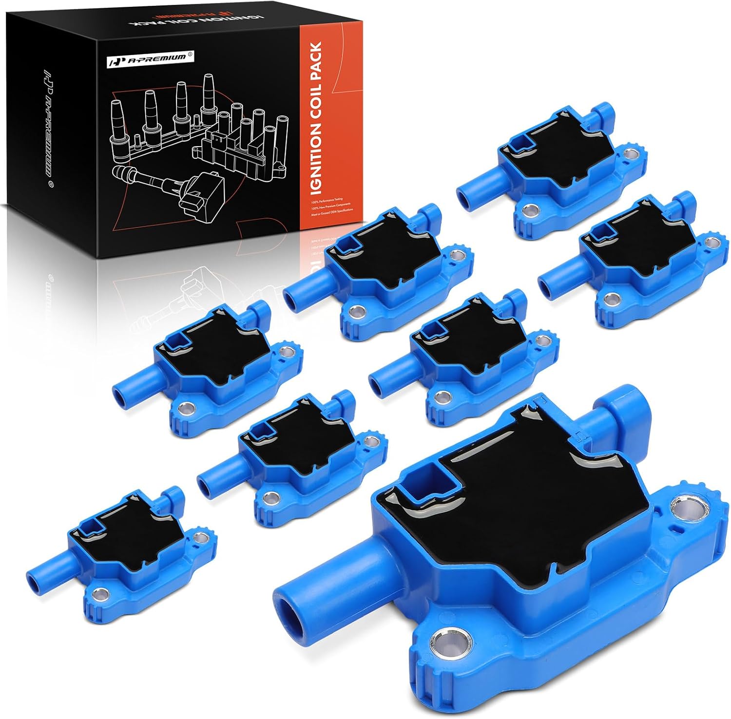 A-Premium (Blue) Engine Ignition Coil Pack Compatible with Chevrolet Silverado 1500, Tahoe, Camaro, Suburban, Corvette, Express 2500 3500, LCF 4500 & GMC Sierra 1500, Yukon XL & Cadillac Escalade ESV