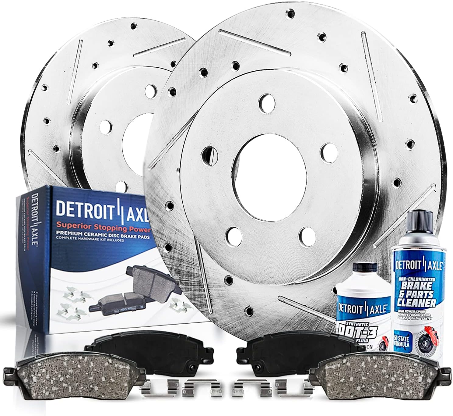 Detroit Axle - REAR Brake Kit for 2013-2018 Lexus ES300h ES350 Toyota Avalon 12-17 Camry Drilled & Slotted Disc Brake Rotors 2014 2015 2016 2017 Replacement Ceramic Brakes Pads