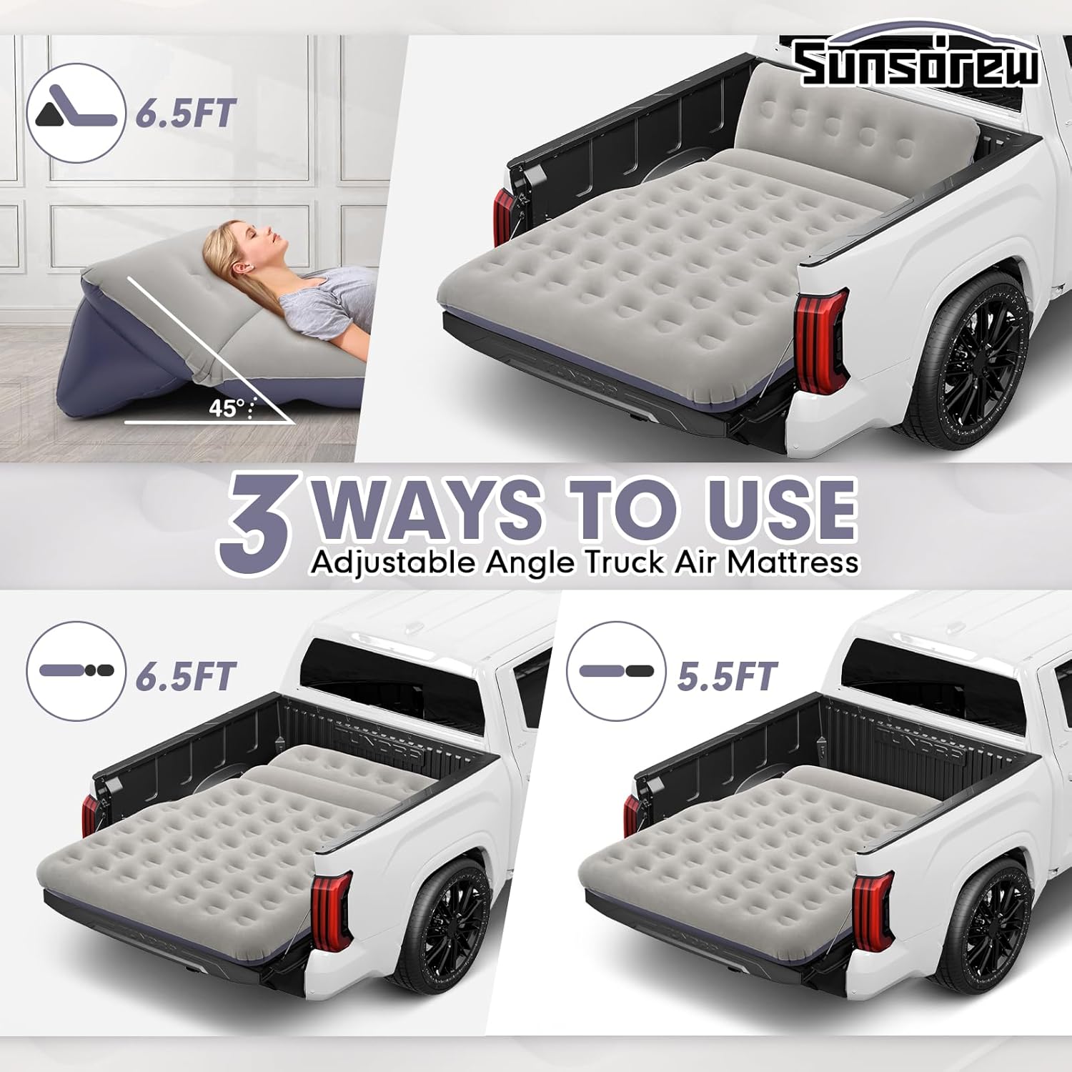 2025 Upgraded T*ruck Air Bed Mattress for 5.5-6.5Ft Full-Size Inflatable Mattress Short Truck Beds with Built-in Pillow Adjustable Air Mattress for Camping,Home,Truck Tent Accessories(Blue)