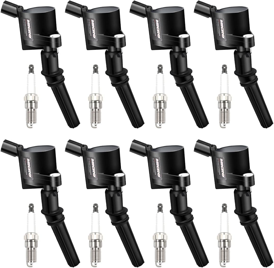Micro Set of 8 Curved Boot Ignition Coil Pack DG508 & Iridium Spark Plugs SP413 Compatible with Ford F150 E150 E250 Crown Victoria Lincoln Mercury 4.6L V8 Replacement for DG457 FD503