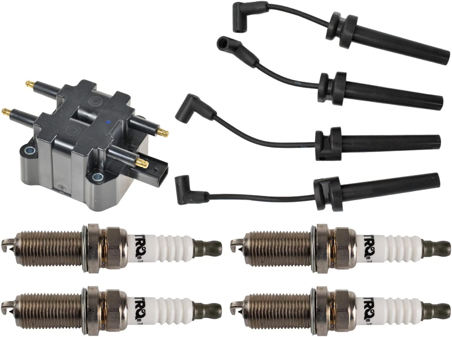 TRQ Ignition Kit Ignition Coil Spark Plugs Wire Set Compatible with 2002-2005 Jeep Liberty 2003-2006 Wrangler