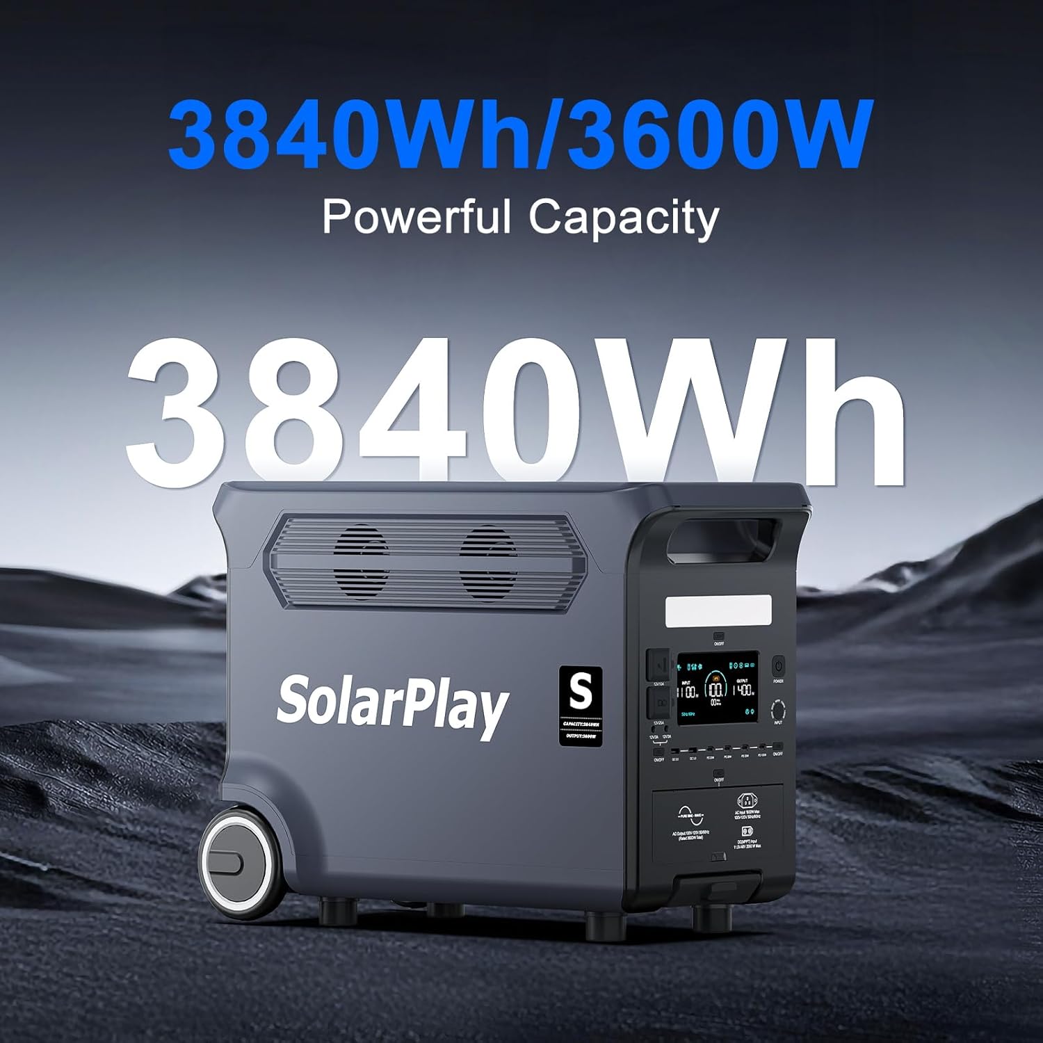 SolarPlay 3600W (Peak 5500) Portable Power Station, 3840Wh Solar Generator 1.5 Hrs Fast Charging LiFePO4 Battery, 5 AC Outlest Emergency Backup Power Station for Home, Camping, RV