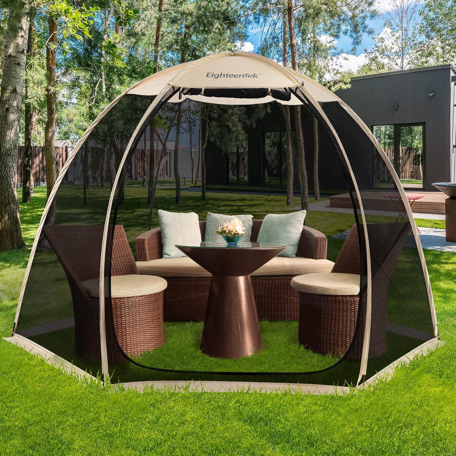 EighteenTek Screen House Gazebo, 2-4-6 Person Pop Up Screen Tent, Instant Screen Room with Carry Bag, Outdoor Mosquito Tent, Sun Shade Shelter for Patio, Garden, Backyard, Deck & Outdoor Activities