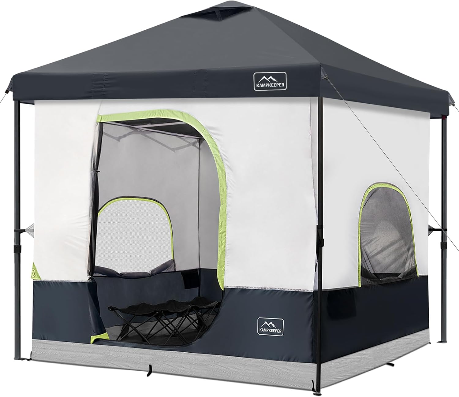 KAMPKEEPER 6 Person Camping Tent, 10x10 Pop Up Canopy Tent with Camping Inner Tent, Converts 10'x10' Straight Leg Canopy into Camping Tent–Fully Vented Roof(Canopy & Frame Included)