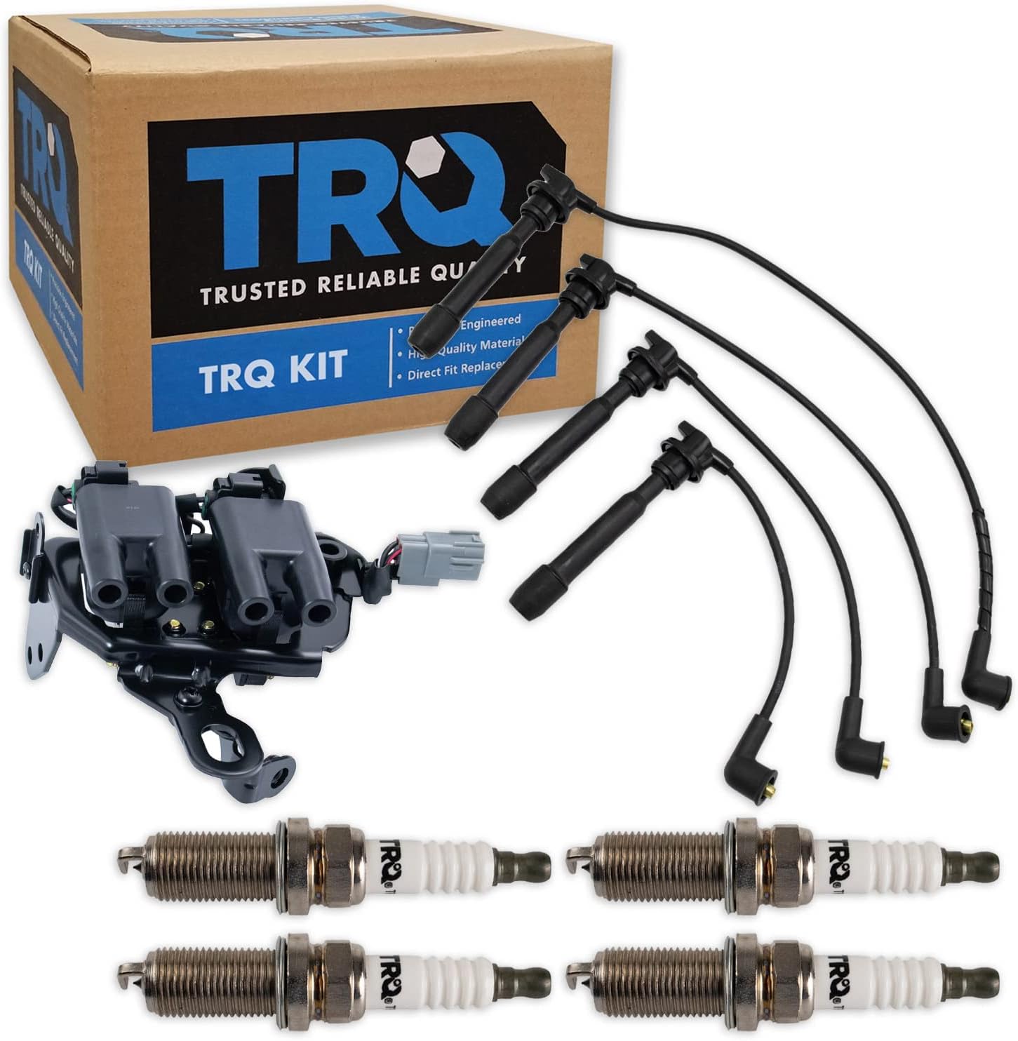 TRQ Ignition Kit Ignition Coil Spark Plugs Wire Set Compatible with 2008-2010 Kia Sportage