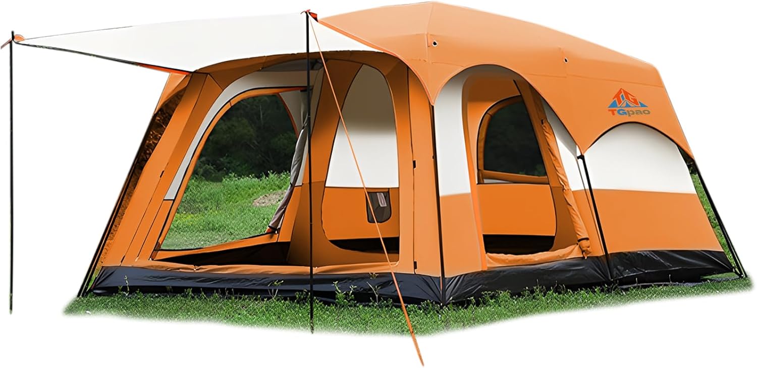 Large Family Camping Tent - 5-12 Person Multi-Room Waterproof Pop-Up Tent with Screened Porch - Glamping Tent for Outdoor Camping & Family Vacation