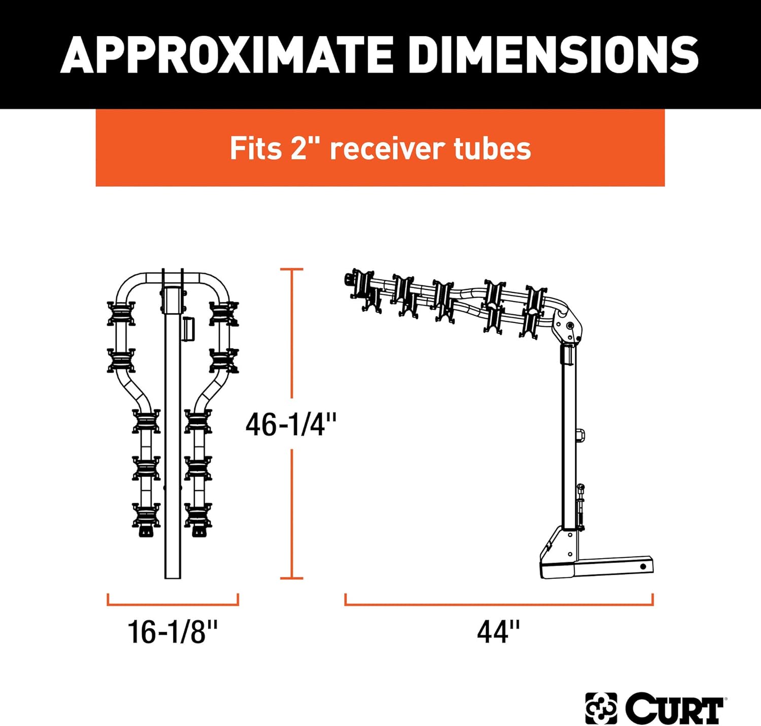 CURT 18065 Premium Trailer Hitch Bike Rack Mount, Fits 2-Inch Receiver, 5 Bicycles