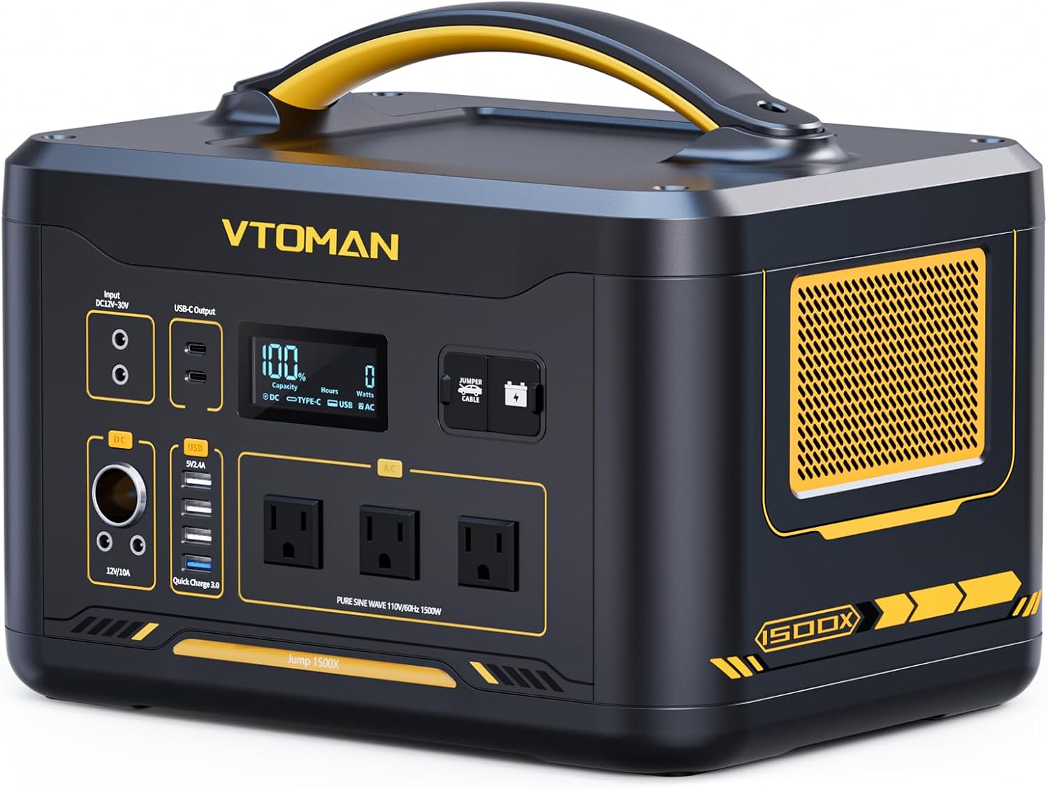 VTOMAN Jump 1500X Solar Generator with 200W Solar Panel, 828Wh Portable Power Station with 3 1500W(Peak 3000W) AC Outlets, 100W USB-C Output Fast Charge for Outdoor Camping, Home Backup, RV Travel