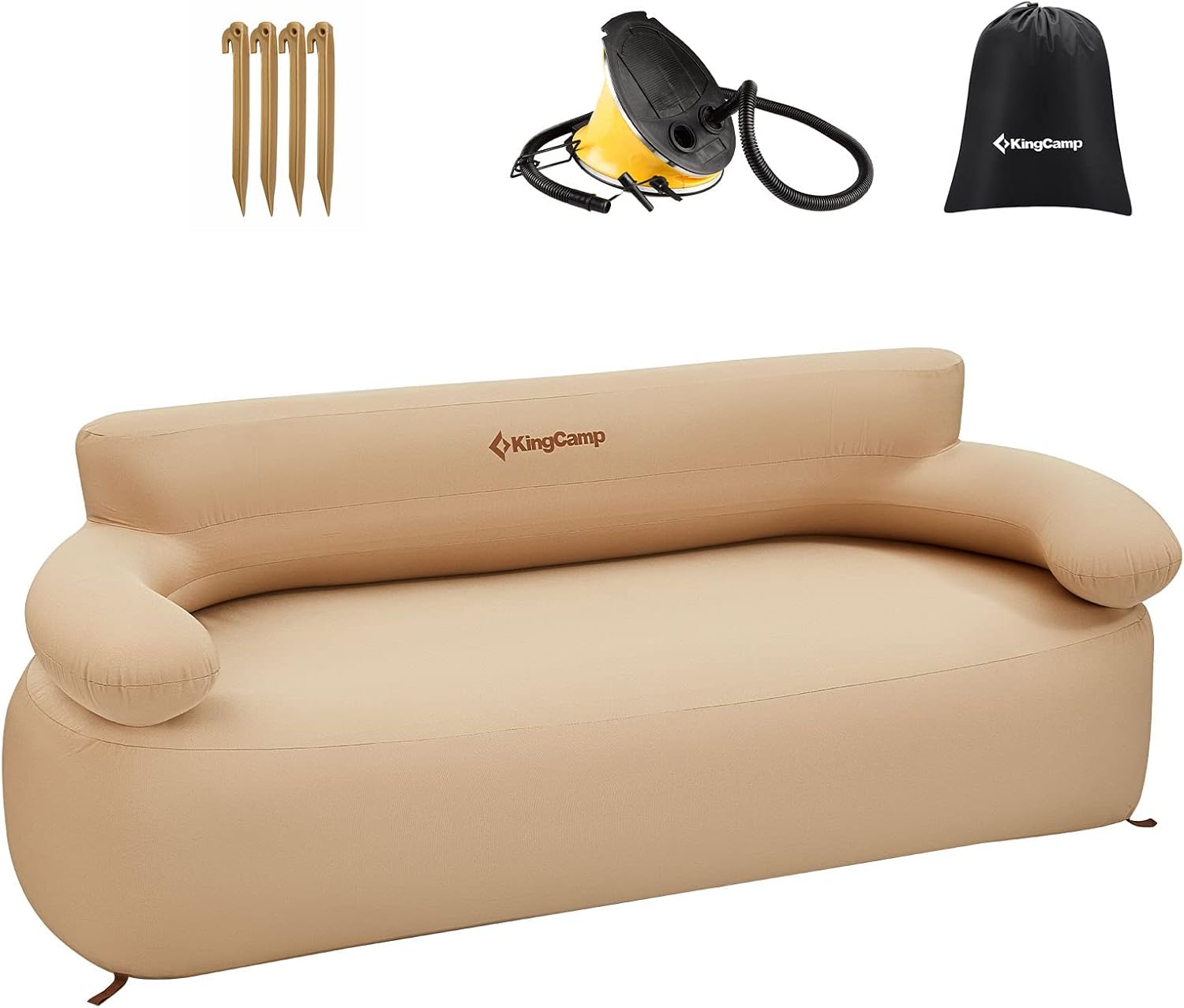 KingCamp Double Inflatable Couch for Camping, Portable Foldable Eco-Friendly Reach-Certified PVC Liner Air Lounger 2-Person Blow Up Sofa with Foot Pump, Pegs, Repair Kit & Removable Cover