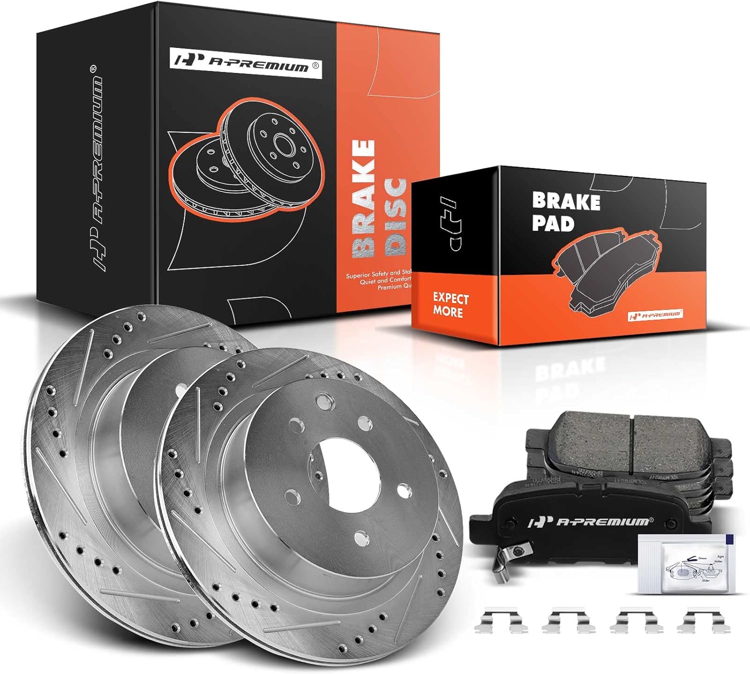 A-Premium 11.49 inch(291.85mm) Rear Drilled & Slotted Disc Brake Rotors + Ceramic Pads Kit Compatible with Select Nissan and Infiniti Models - G35, 350Z, Juke, LEAF, Rogue, Rogue Select/Sport, X-Trail