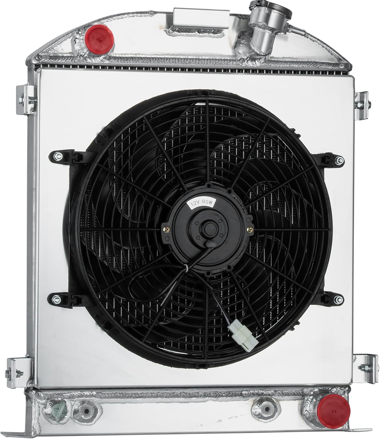 Hot Rod Radiator Compatible with 1928-1932 Ford Chopped Hot Rod Chevy V8, 3 Row Aluminium Radiator + Fan + Shroud + Relay