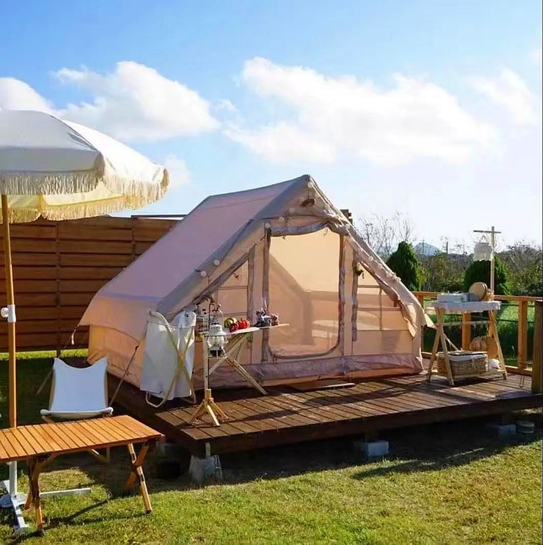 UNIISTRENGH Inflatable Camping Tent, Air Glamping Quick Set Up Waterproof Pop Up Tents with Stove Jack Hole and Carry Bag