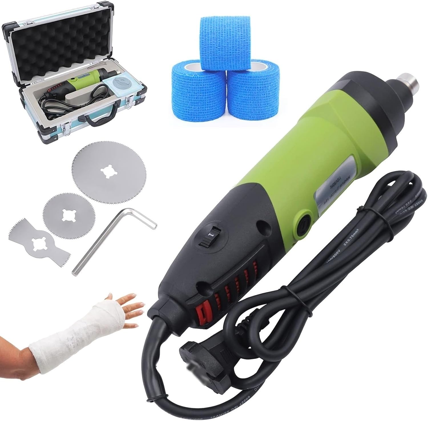 Medical Electric Plaster Saw, Cast Cutter Removal Saw, Orthopedic Cast Oscillating Cutter with 3 Blades, 3PCS Bandages, 6 Adjustable Speeds, 12500rpm, Low Noise,for Removing Plaster Bandages(Green)