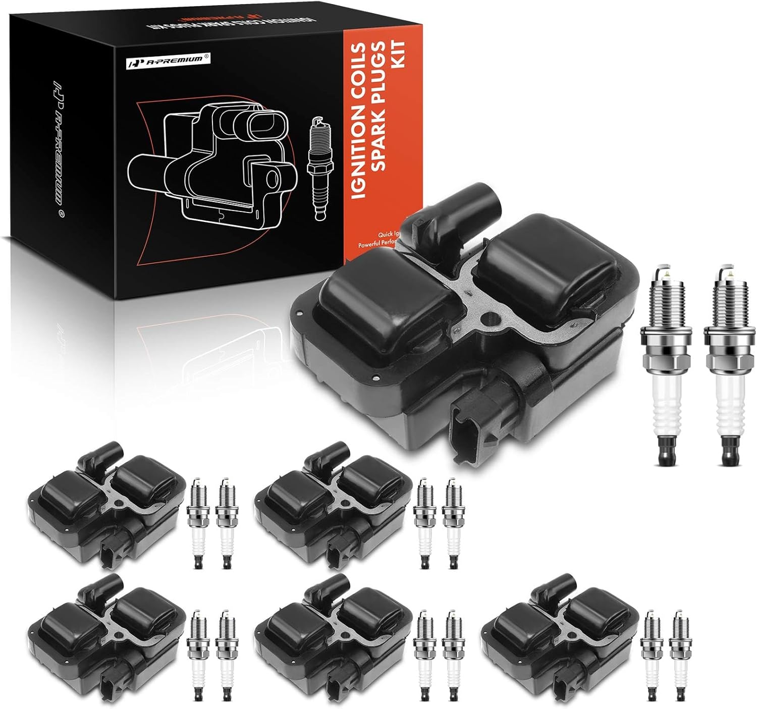 A-Premium 6x Ignition Coil Pack and 12x Iridium Spark Plugs Compatible with Mercedes-Benz C240 C280 C320 CLK320 E320 ML320 ML350 SLK320 Chrysler