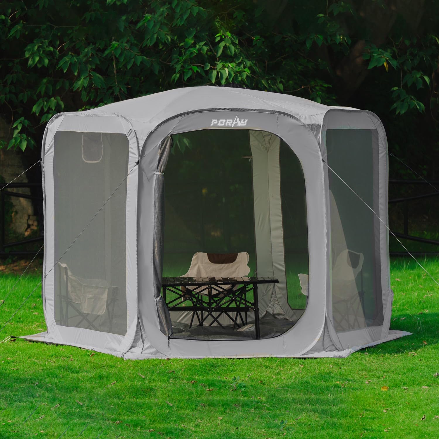 Porayhut Pop up Screen House Tent Sun Shelter with Breathable Mesh Doors,Portable Camping Tent with Detachable Waterproof Floor,10x10FT Screen Canopy Outdoor for Family Friends Party