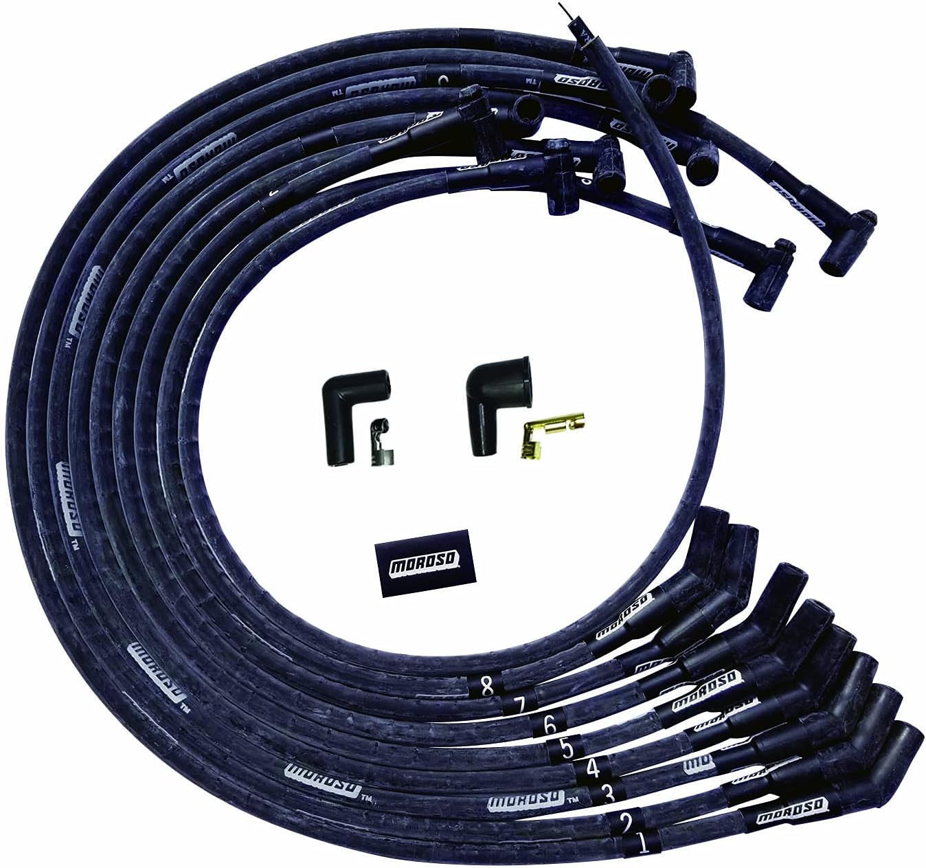 Moroso 51545 Ultra Series Sleeved Black Spark Plug Wires, Big Block Chevy, 135 Degree Plug Ends and HEI