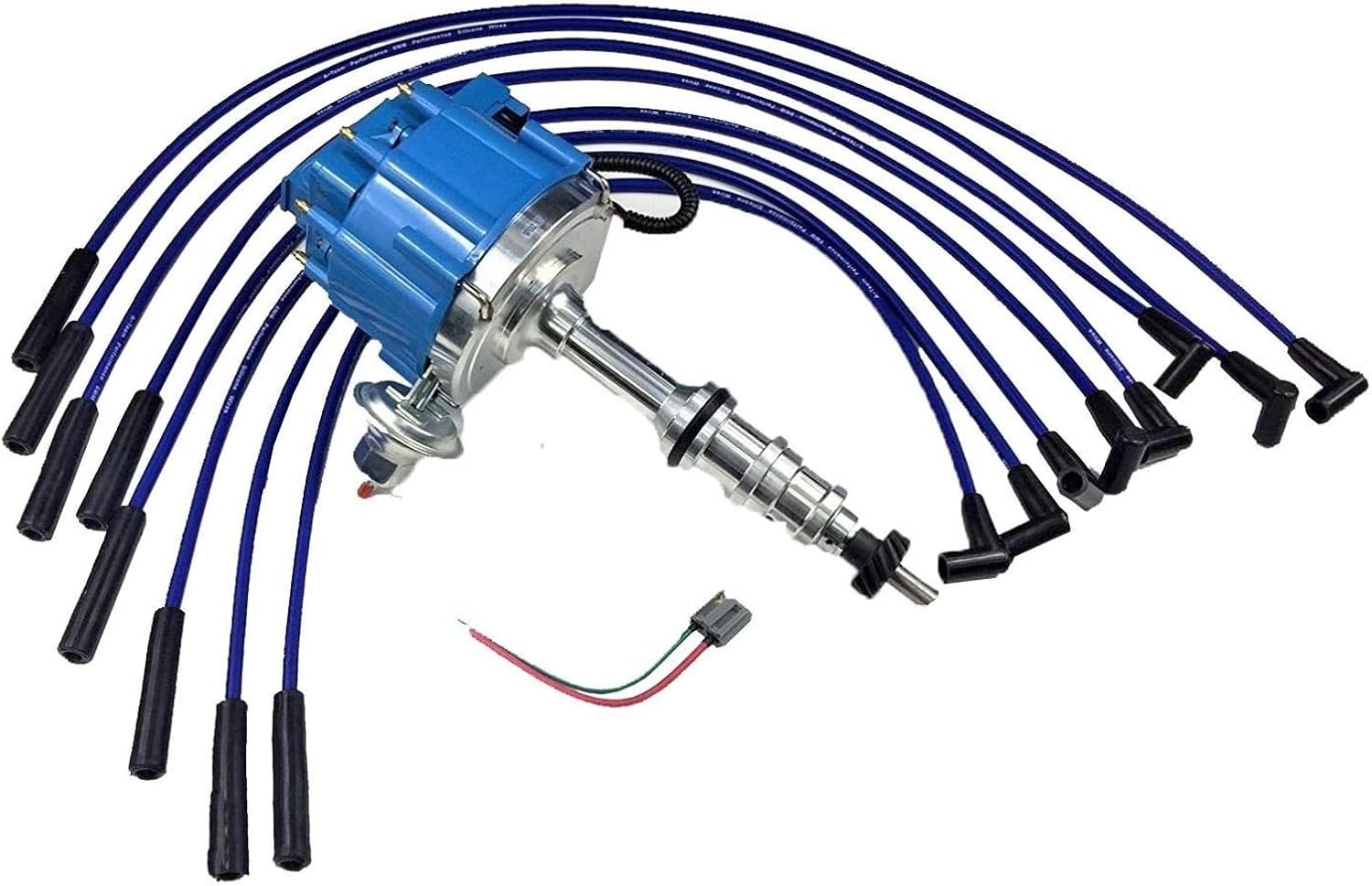 A-Team Performance 8mm Silicone Wire & Silicone Cap Kit for HEI Distributor - Blue - Compatible with Ford FE 332-428 - Distributor Cap Rotor Kit & Ignition Wires