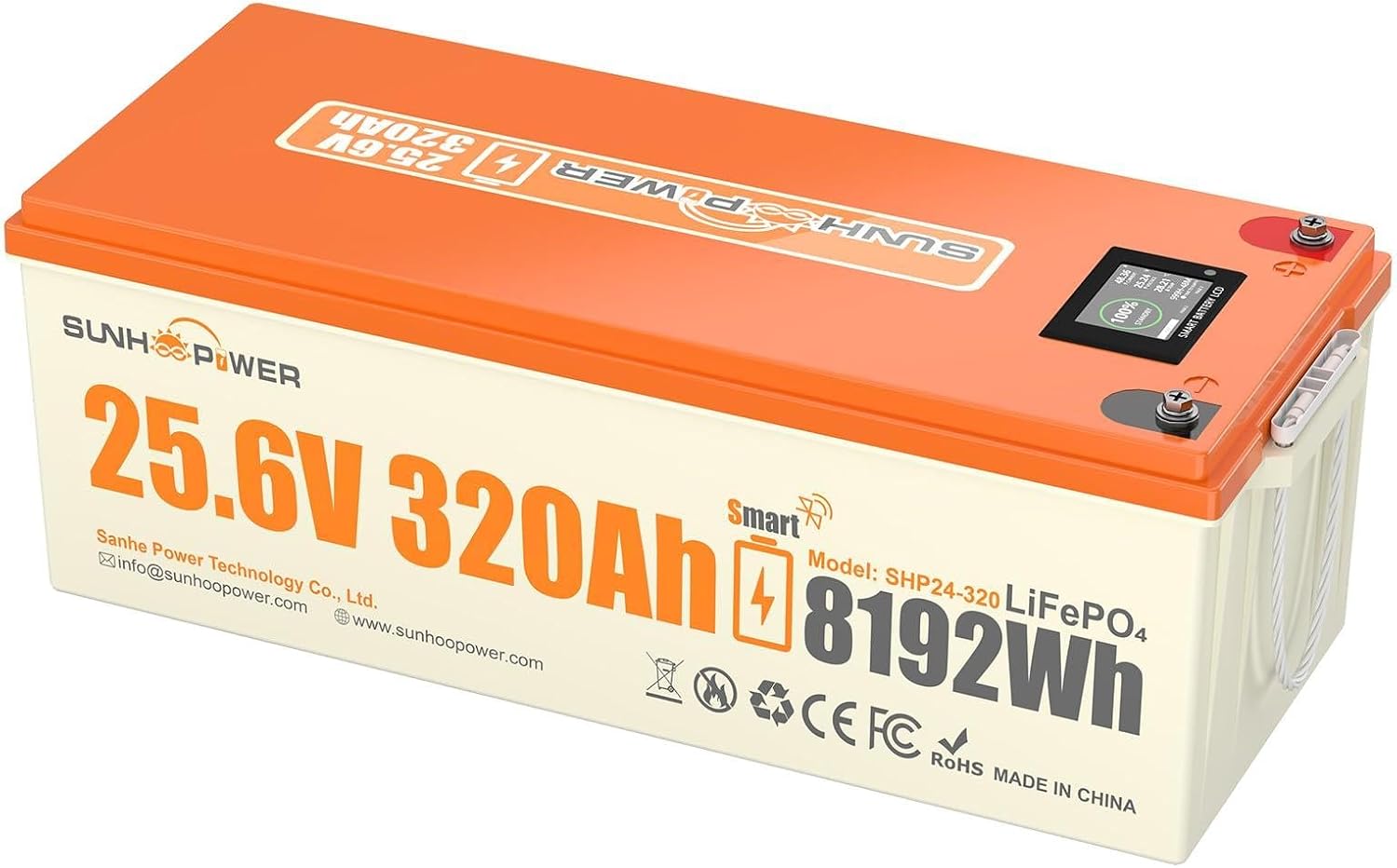 24V 320AH LiFePO4 Battery, 8192Wh Rechargeable Lithium Battery Built-in Smart 200A BMS, Bluetooth, Deep Cycle & Low Self-Discharge, Perfect for RV, Marine, Solar, Backup Power, Off-Grid