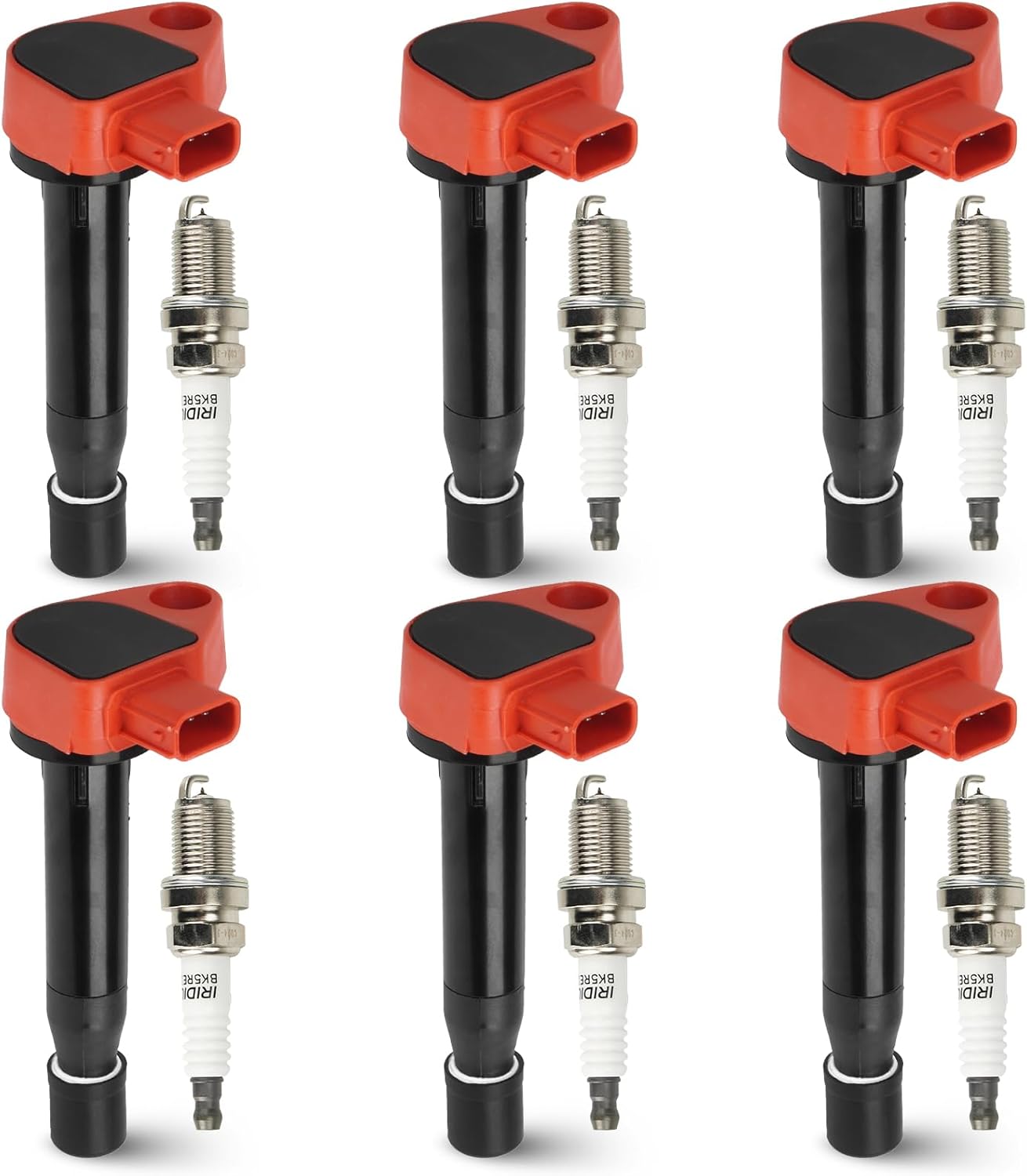6PCS Ignition Coil Pack with 6PCS Iridium Spark Plug Compatible with Honda Accord Odyssey Acura CL TL 3.0L 3.2L 3.5L, Replace for UF242 C-511 C1221 C1462, Red