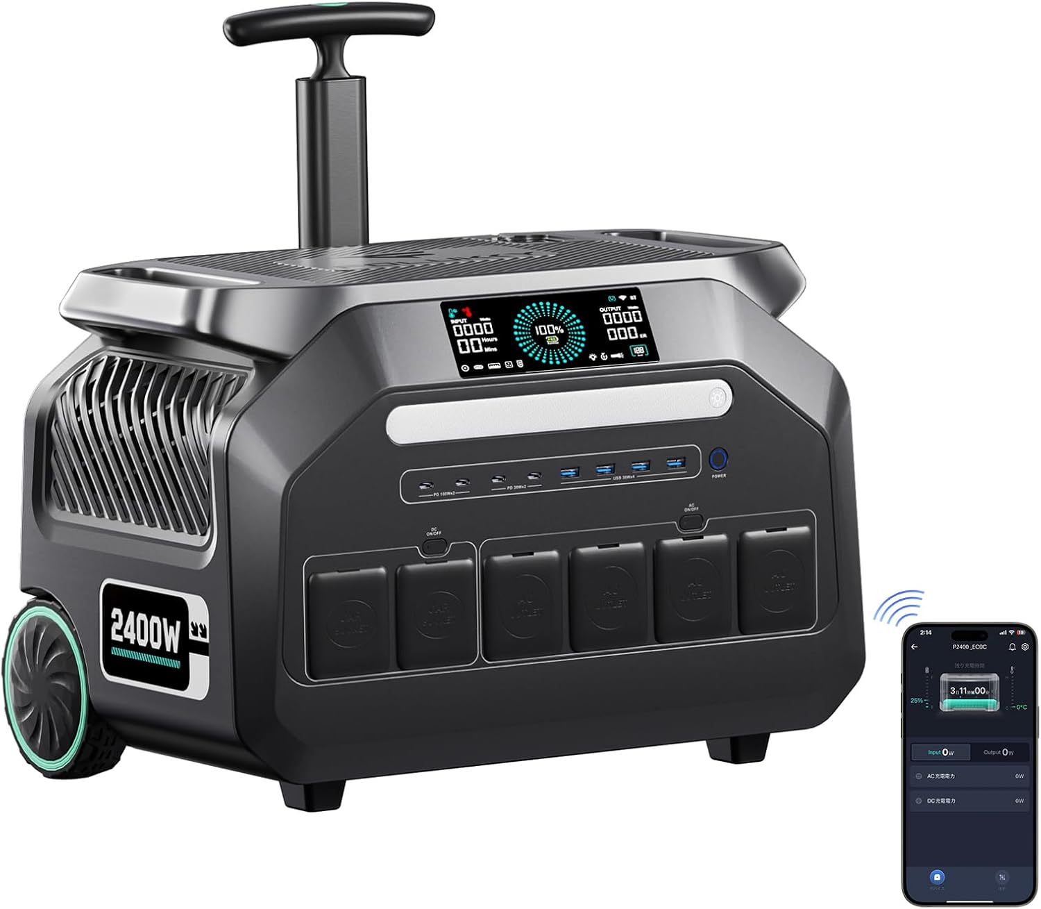 IEE 2400W (5000W Peak) Portable Power Station P2400 with 2x100W Solar Panels, 2048Wh Solar Generator, 1800W AC Charging, AC Outlets x 4, LiFePO4 Battery Power Station for Home Backup, RV, Emergencies