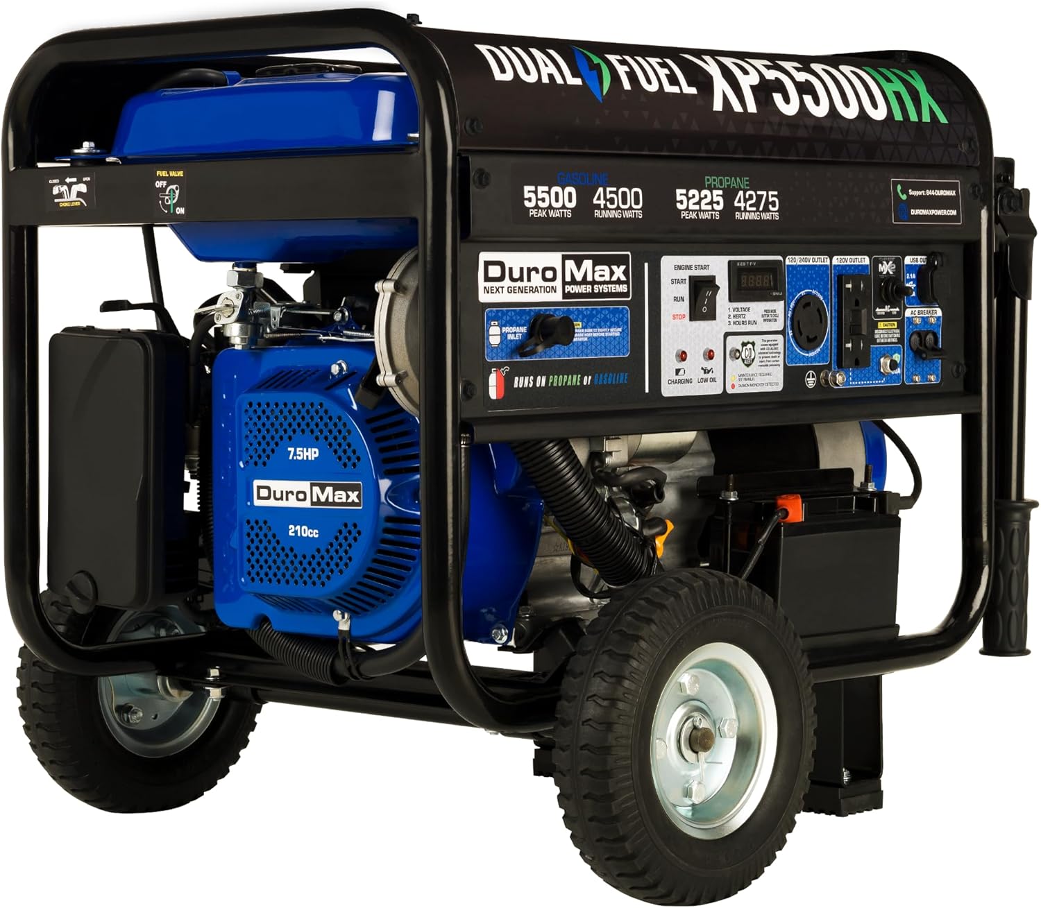 DuroMax XP13000HX 13,000-Watt Dual Fuel Portable Generator - Gas & Propane, Electric Start, Whole Home Power Backup, Transfer Switch Ready, RV & Emergency Ready
