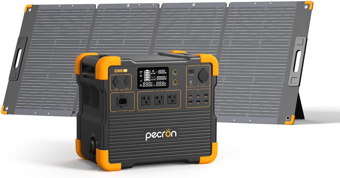 Pecron E2400LFP Portable Solar Generator and 300W Foldable Solar Panel, 2048Wh LiFePO4 Home Battery Backup, 3 AC Outlets 2400W Portable Power Stations for Camping, RV, Emergencies, Power Outages