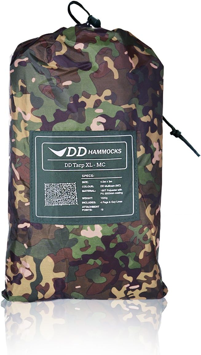 DD Hammocks - DD Tarp XL - MC (15ft x 10ft) - 100% Waterproof Lightweight & Multifunctional Camo Rainfly Extra Large Tarp Tent Shelter for Camping Bushcraft & Hiking Adventure