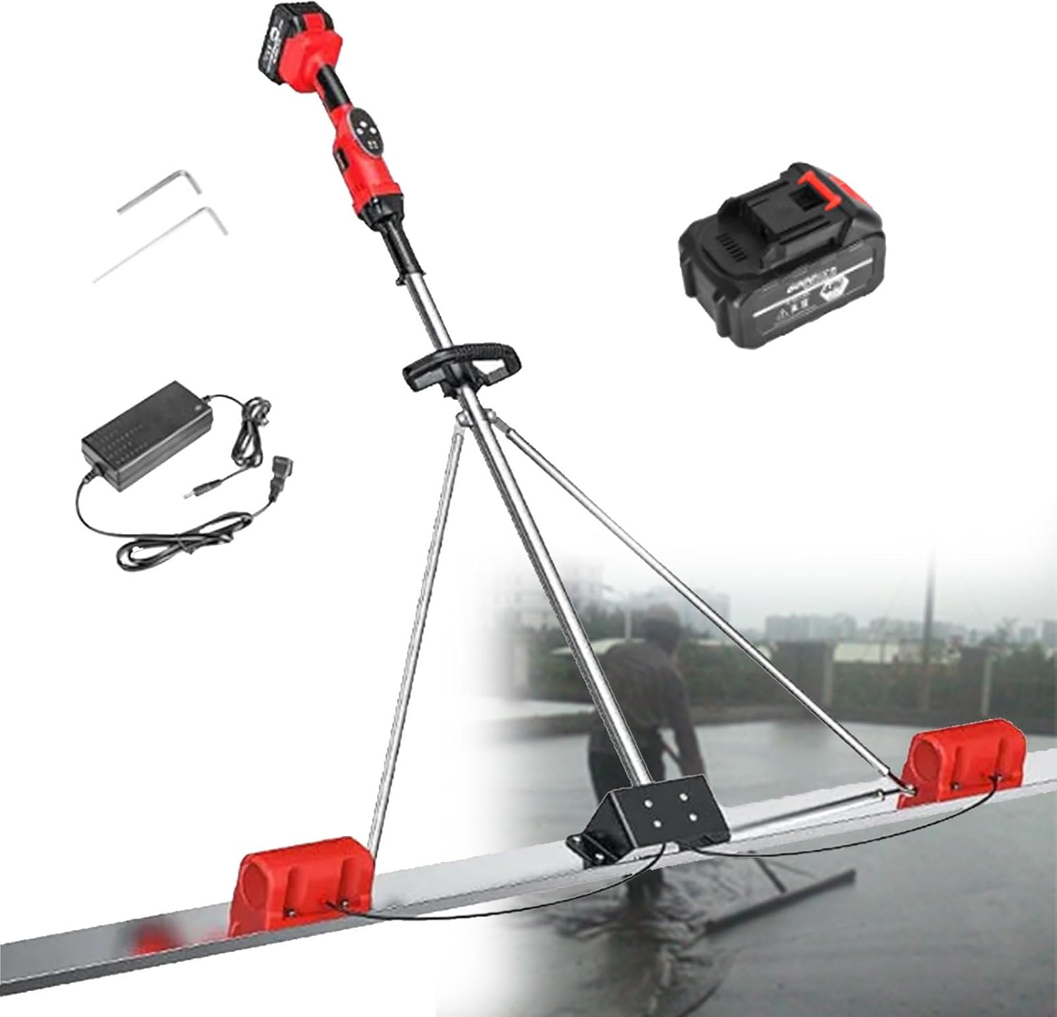 Cordless Electric Screed Cement Finishing Vibrating Machine, Cordless Concrete Wet Screed, Finishing Levelling Ruler, for Construction Sites 1*Battery-2M