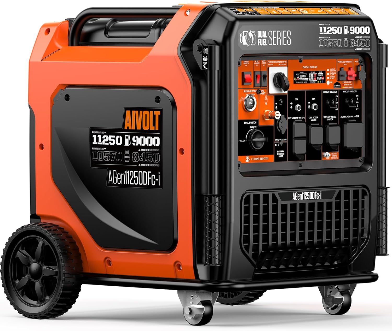 AIVOLT 11250 Wattages Dual Fuel Portable Inverter Generator Super Quiet Gas Propane Powered Remote/Electric Start Outdoor Generator ATS Ready for Home Backup, RV, Jobsite, 50 State & CARB Compliant