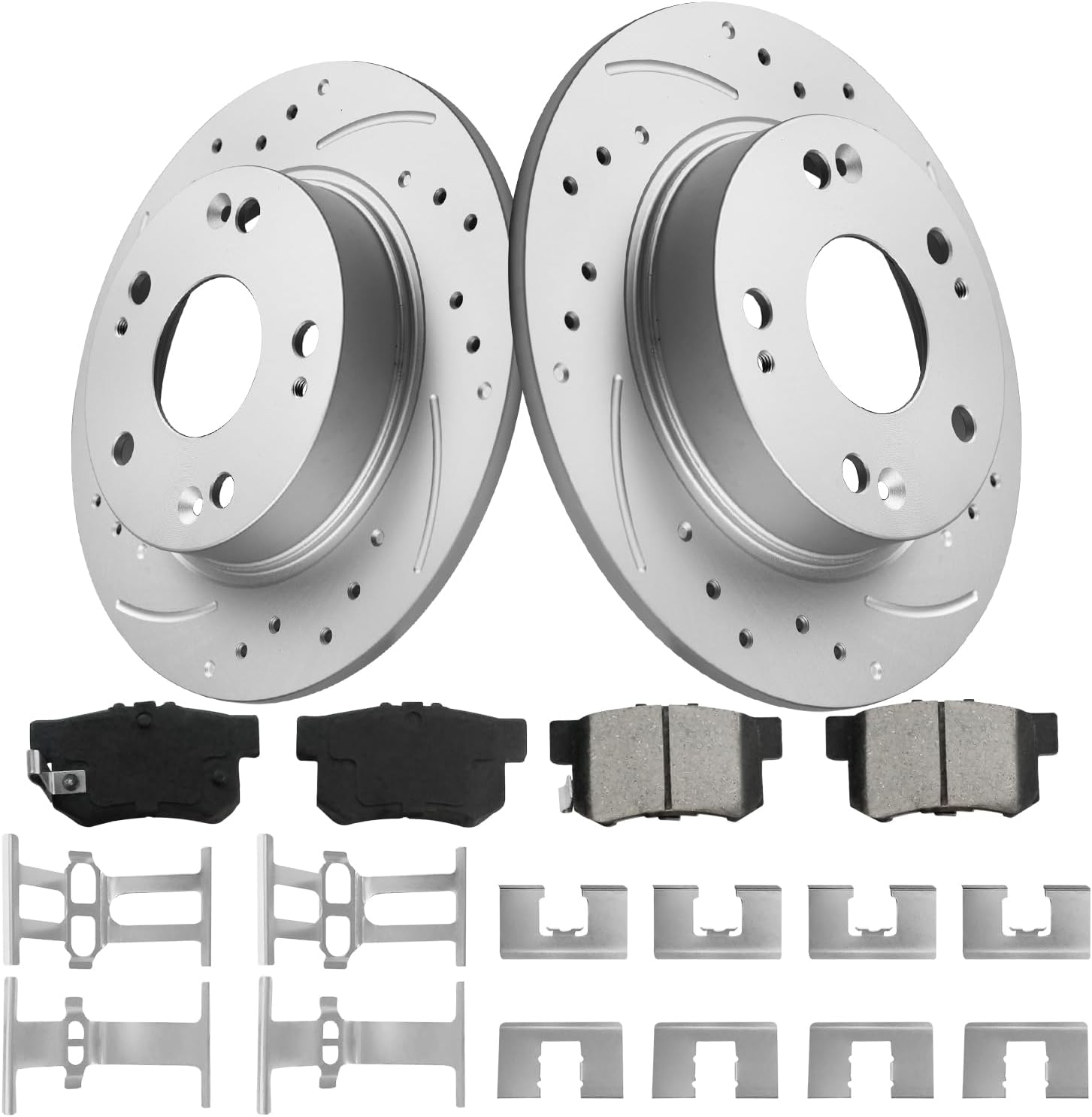 Rear Brake Pads And Rotors Kit Compatible With 2006-2015 Honda Civic, 1997-2001 Honda Prelude, Automotive Replacement Brake Kits 31420 D537-7418A Geomet Drilled And Slotted Rotors 260mm(10.2in)