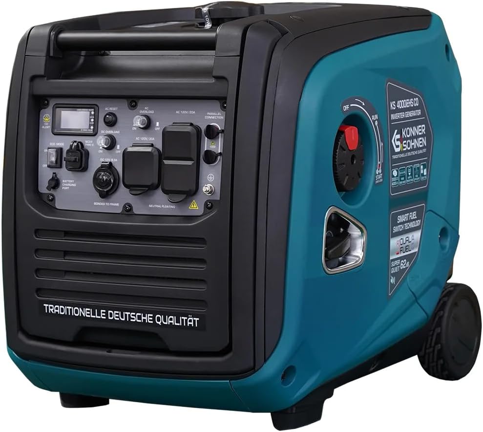 Konner&Sohnen Dual Fuel Inverter Generator - 5500W, 120/240V, Portable and Lightweight, Super Quiet with CO Sensor and Fuel-Efficient Technology, Gas & LPG Powered (German brand,model:KS 6000iEHS CO)