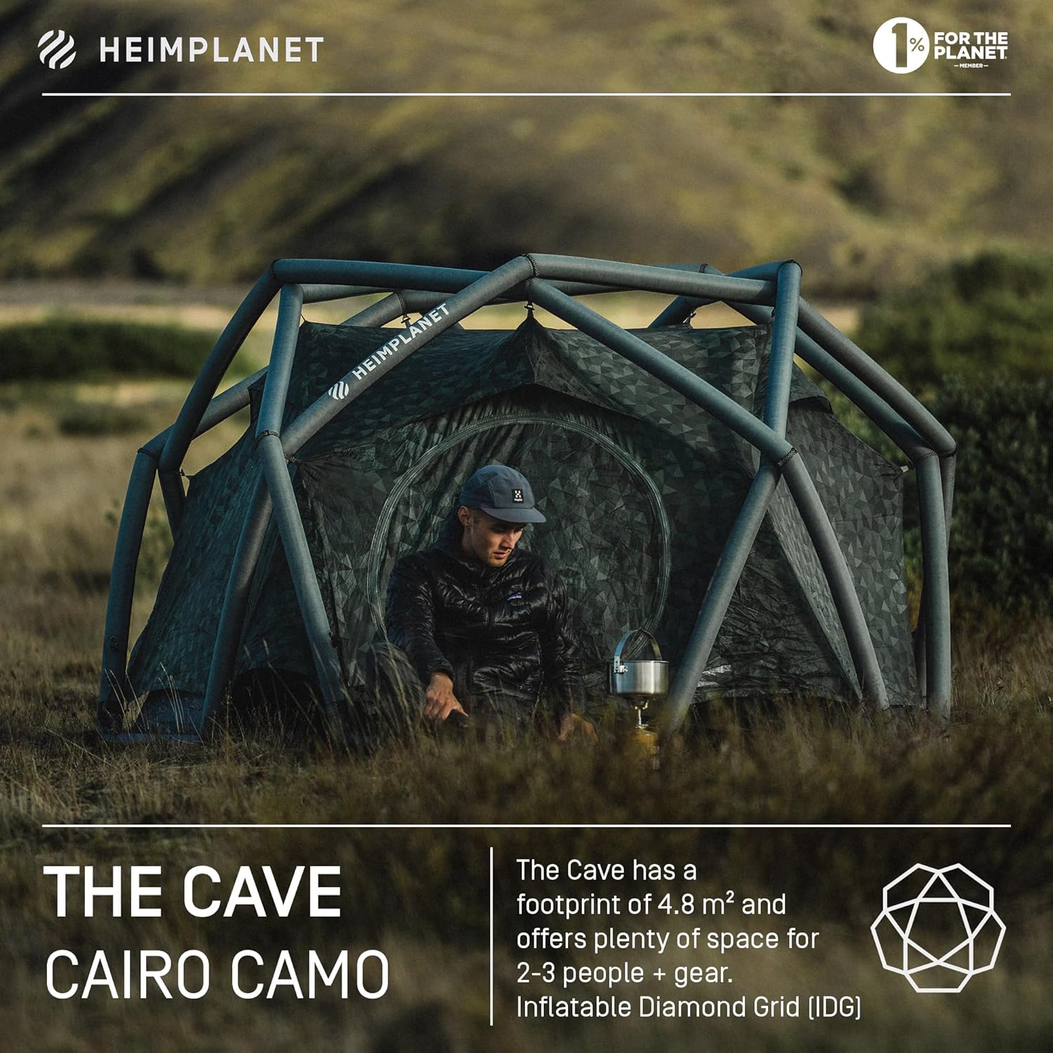 HEIMPLANET Original - The CAVE V2, 2-3 Person Inflatable Camping Tent | Outer Tent & Floor - 5000mm | No Poles Required | Supports 1% for The Planet
