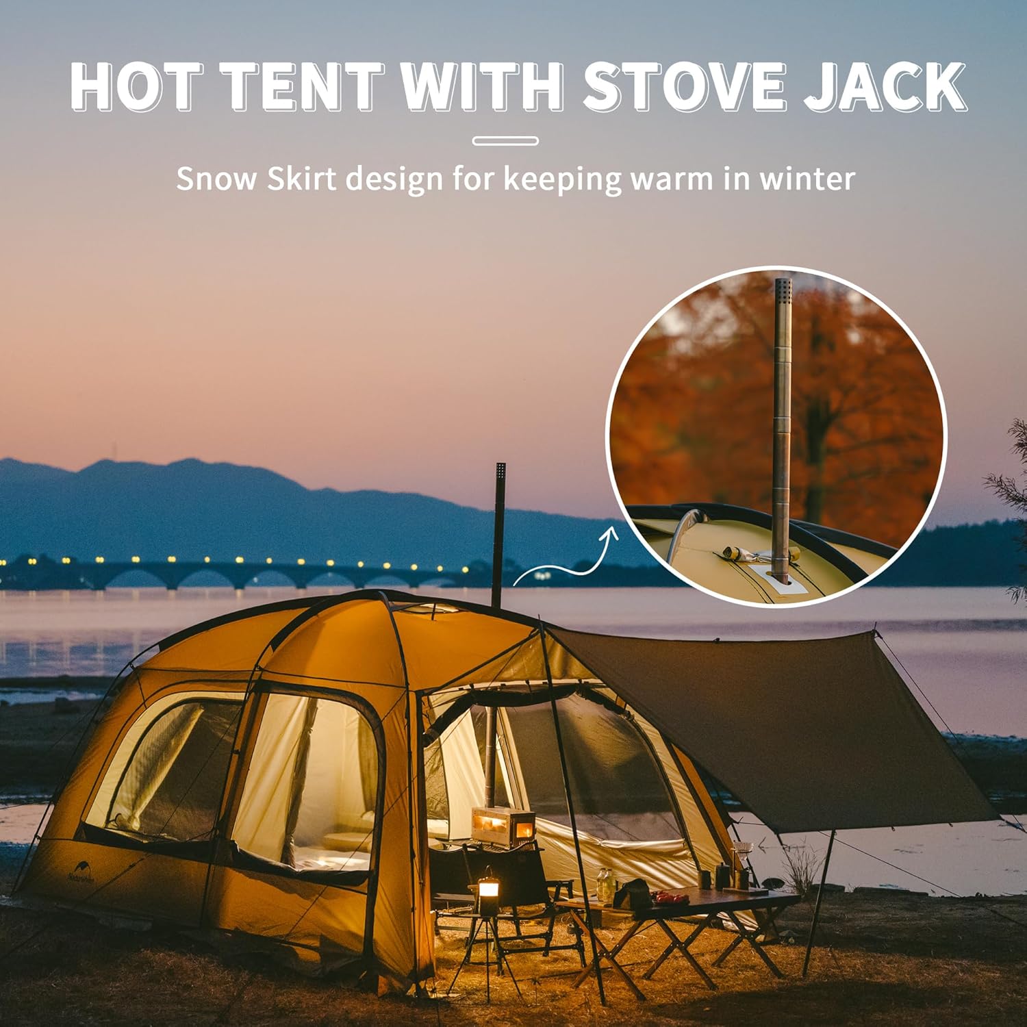 Naturehike Dune Hot Tent with Stove Jack,Double Layer 4 Season Tent,Waterproof 2-4 Person Tents for Camping
