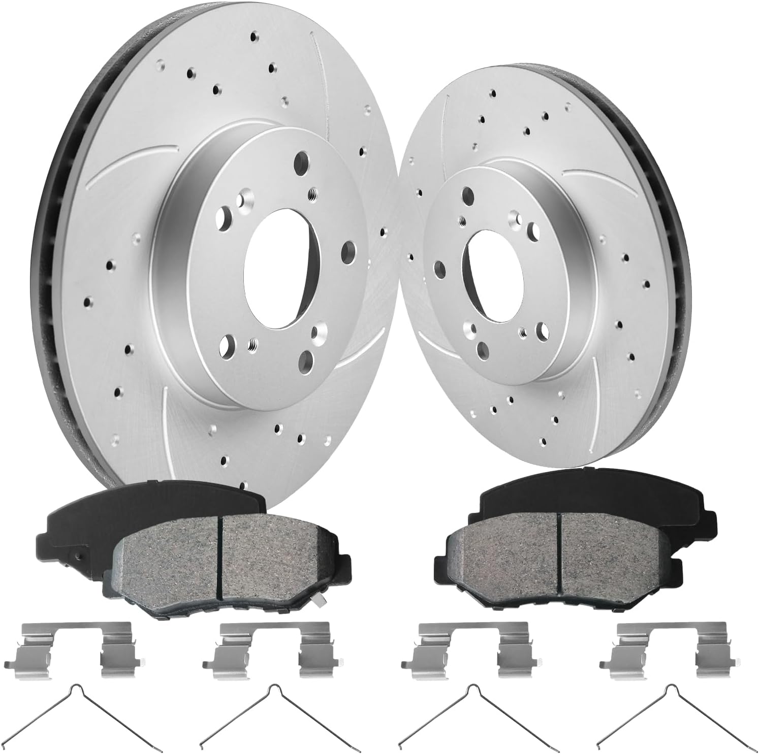 Anpulsero Front Automotive Replacement Brake Kit, Drilled and Slotted Brake Rotors Ceramic Brake Pads Compatible with 2003-2017 Honda Accord, 2013-2015 Honda Civic|Geomet Coated|281.9mm(11.1in)