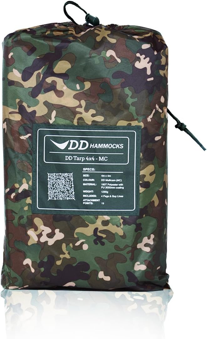 DD Hammocks Tarp 4x4 - MC (13ft x13ft) - 100% Waterproof - Lightweight & Multifunctional Rainfly Square Camo Tarp Tent Group Shelter for Camping Bushcraft & Scouts