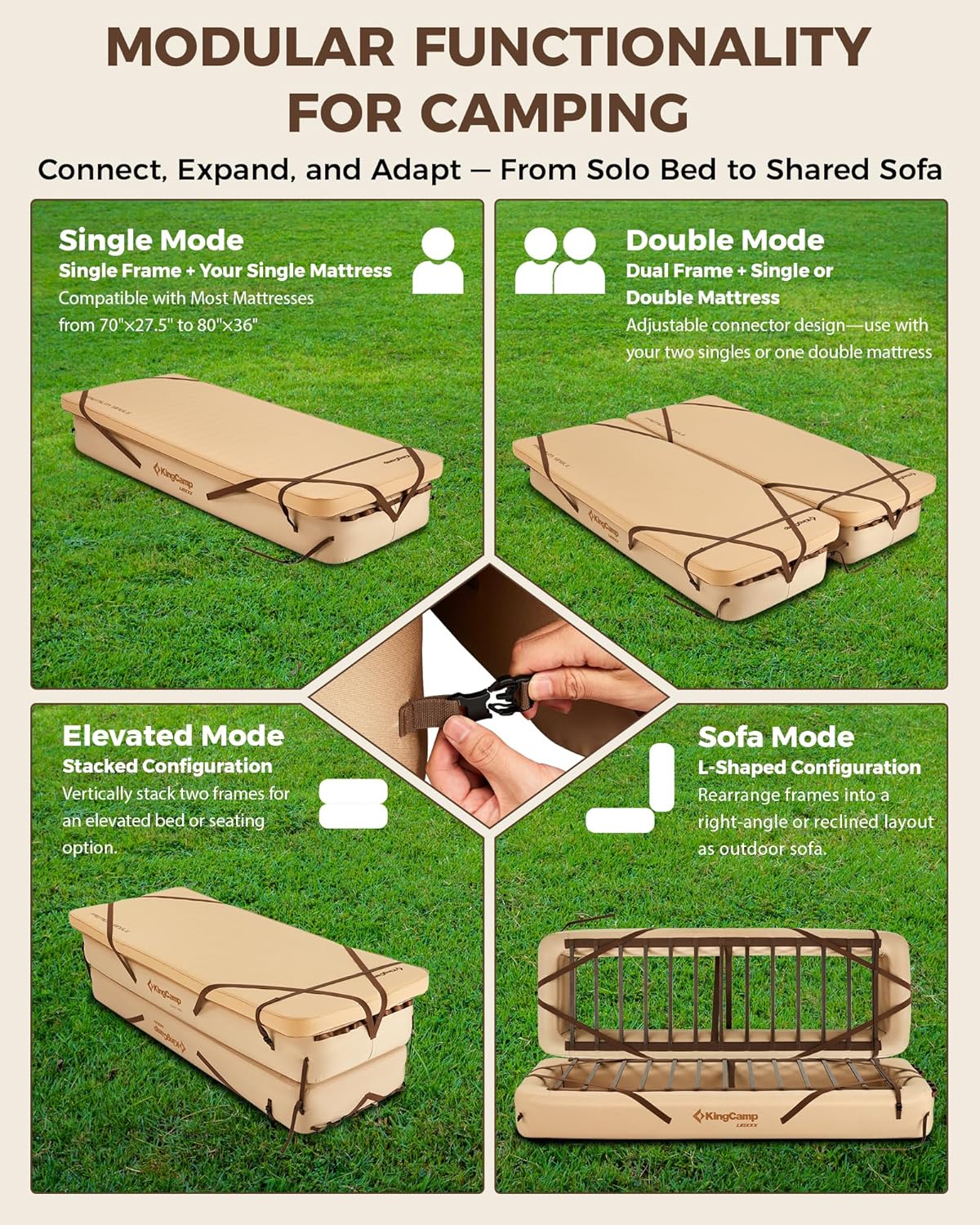 KingCamp Air Mattress Frame, Portable Inflatable Camping Cot Base Heavy Duty Bed Frame for Outdoor Travel & Home Tent (Bed Frame Only, Air Pump and Mattress Not Included) - 2 Packs