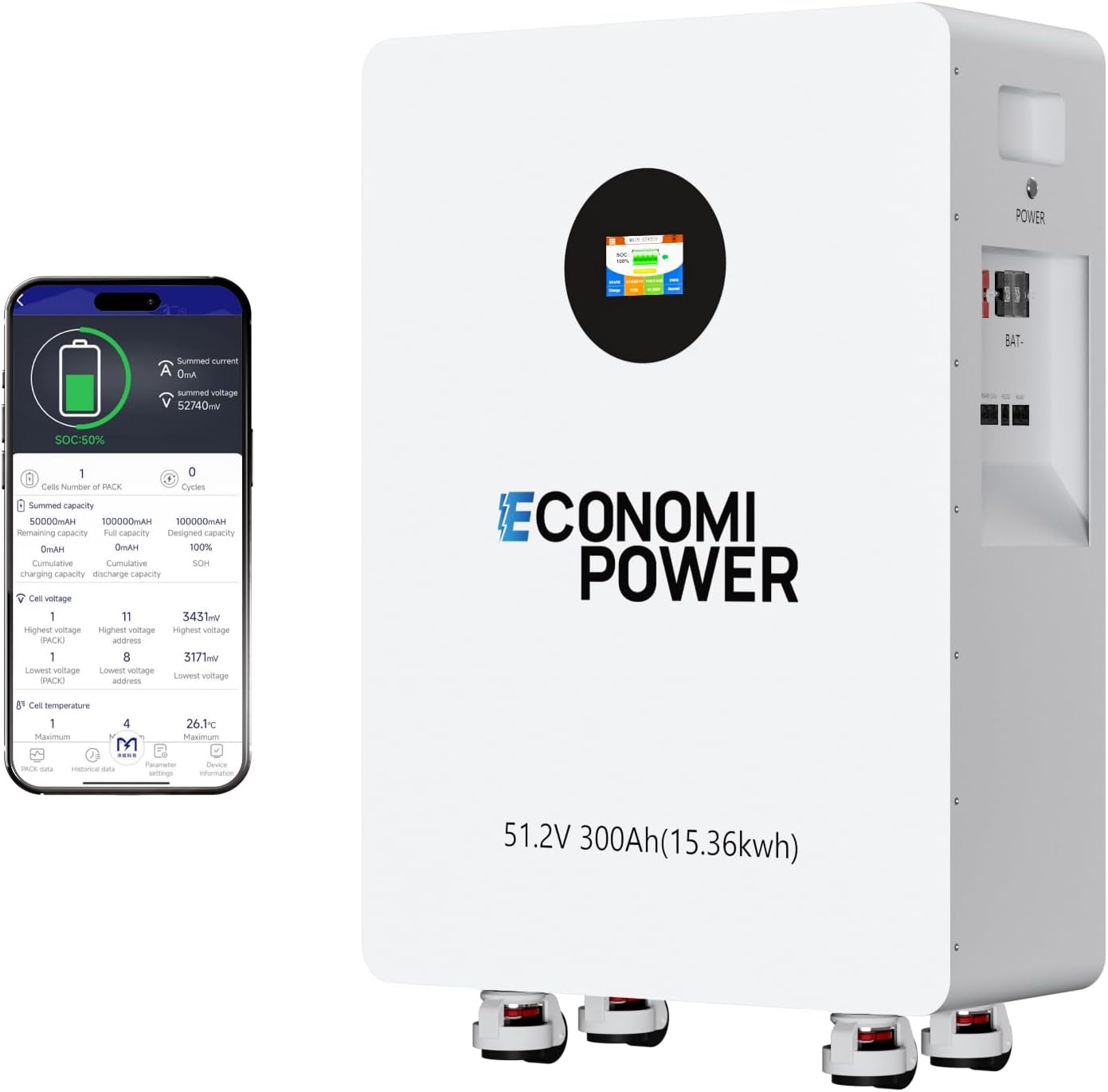 48v Lifepo4 300Ah LiFePO4 Battery, 15KWh Solar Storage Rechargeable Lithium Battery 8000+ Cycles 48V with 200A BMS for Photovoltaic System, RV Off-Grid, Home Use