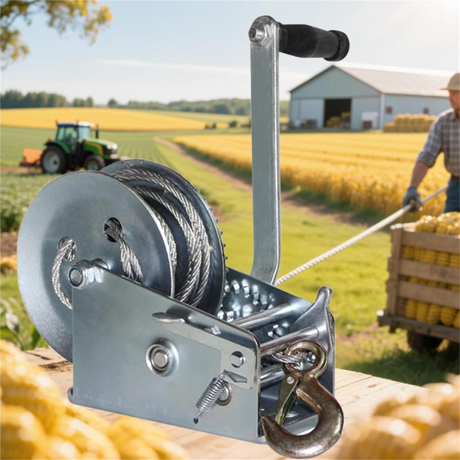 800/1600/2000lb Manual Winch Small Crane Winches Wire Rope Pulling Lifting for Boat Trailer(800 lbs)