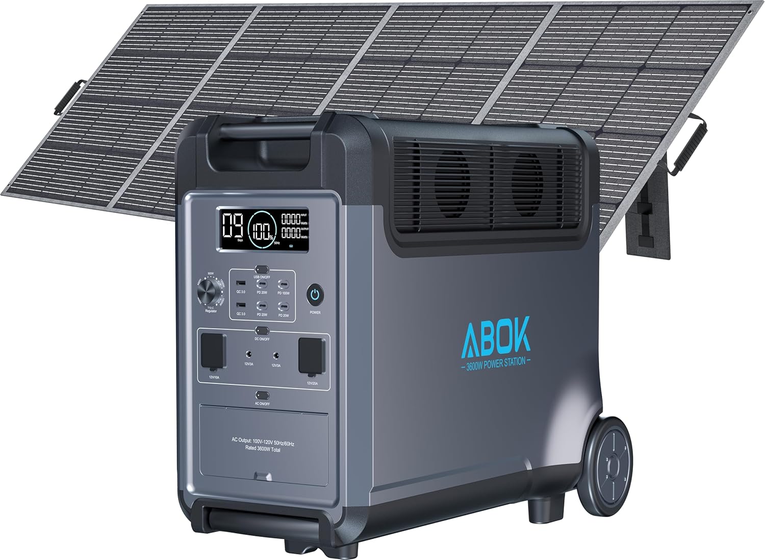 Portable Power Station with 400W Solar Panel, 3840Wh LiFePO4 Battery, 3600W Electric Solar Generator for Garage, Home, Off-Grid Living, Camping, RVs, Outdoor Adventures, Power Outages