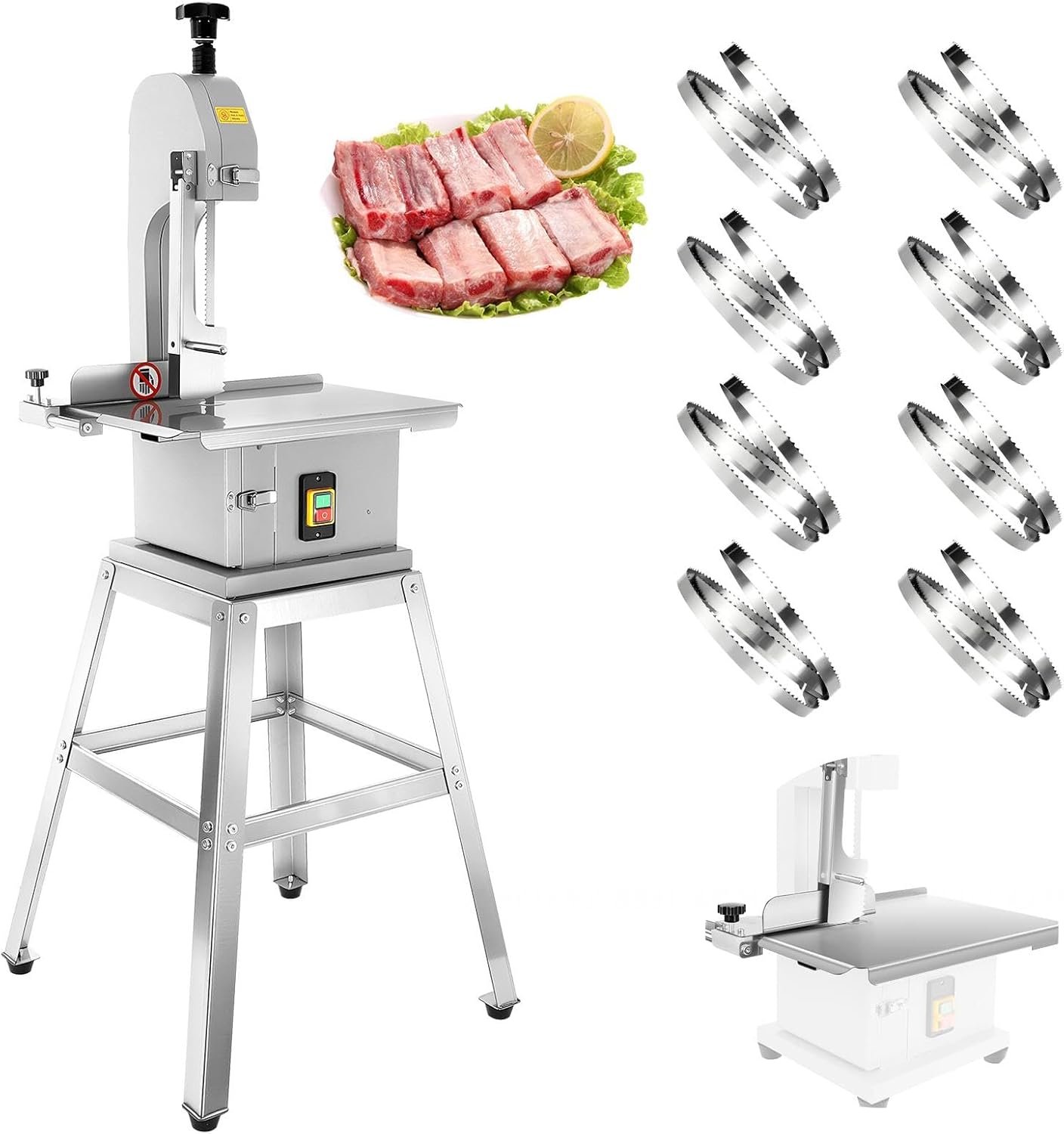 1500w Meat Cutter Machine, 330-441 LBS/H Electric Meat Bandsaw, Aluminum Alloy meat slicer, for kitchen, supermarket, factory, butcher shop, 0.04-7.8 Inch Cutting Thickness, 18.7 X 12 Inch Workbench
