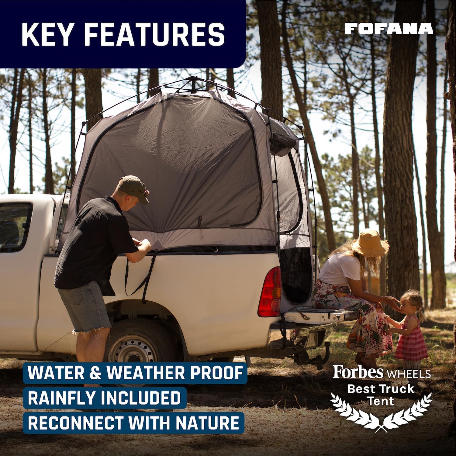 Fofana Truck Bed Tent Pop-Up - Mid-Size, Gray - Quick Setup 2-Person Camping Tent - Waterproof with Mesh Windows & Sewn-in Floor