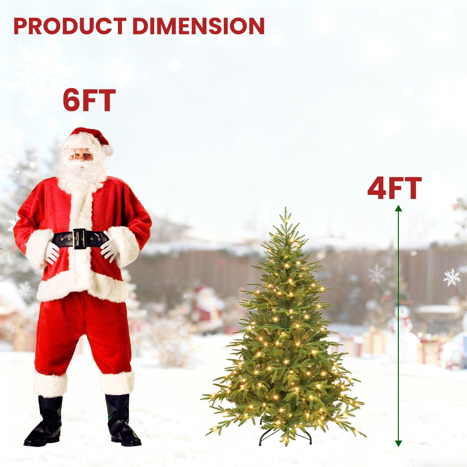 4FT Pre-lit Christmas Tree with Lights,Small Artificial Christmas Tree with 150 Warm White Lights,856 Branch Tips and Foldable Stand,Xmas Tree for Indoor Outdoor Home Party Decor (4FT)