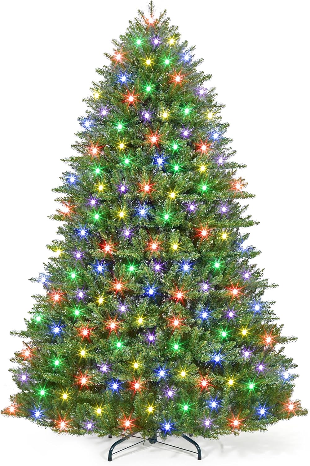 6FT Pre-lit Artificial Christmas Tree, Premium Spruce Full-Tree Design Featuring 450 Lights and Metal Stand, Hinged Structure for Easy Assembly and Maintenance, Top Choice for Holiday Decorations