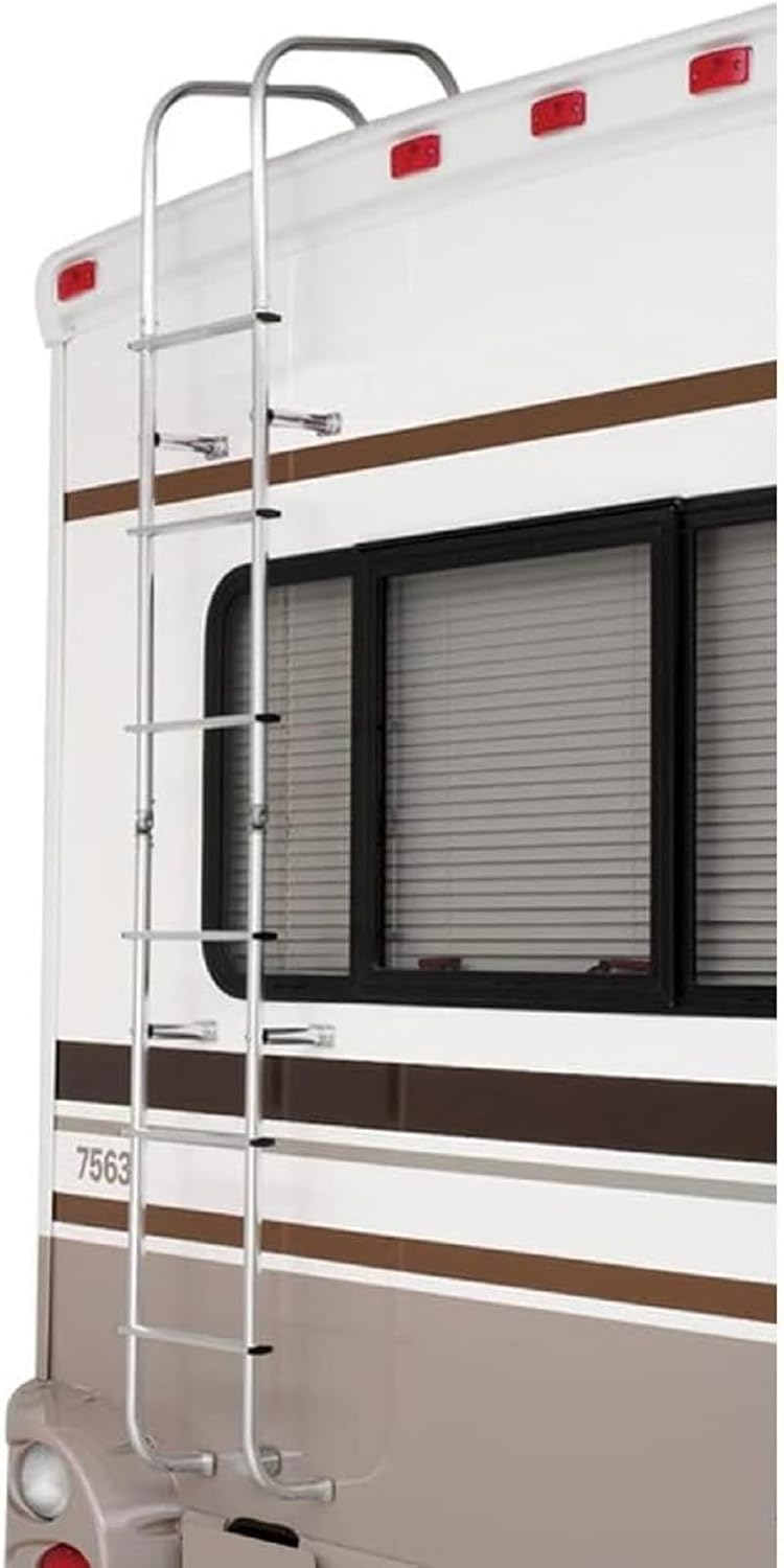 Surco 501L Universal RV/Motorhome Hinged Aluminum Exterior Ladder - Compatible with all RVs Regardless of Make or Model; Brite Dipped Polished Finish