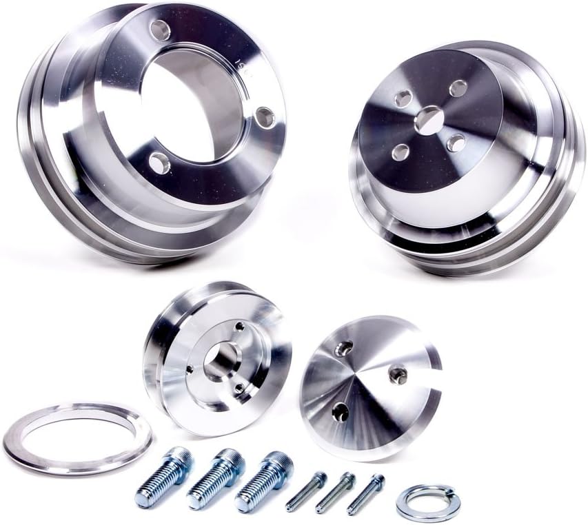 March Performance 1565 High Water Flow Series Clear Powdercoat Aluminum V-Belt Pulley Kit - Set of 3