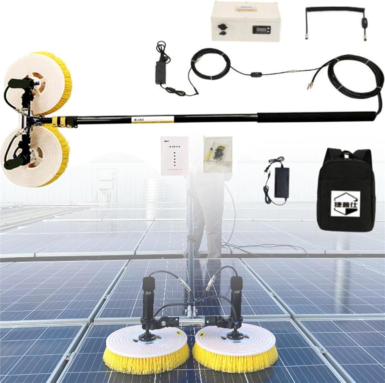 Electric Solar Panel Cleaning Brush， Outdoor Washing Device Tool Freebattery(Lithiumbattery,7.5M)